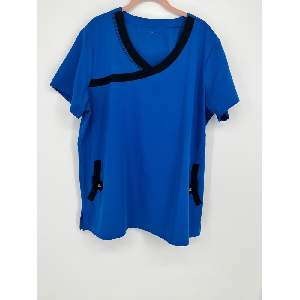 Nurse Mates Olivia Heart Scrub Women 2X Royal Blue Black Trim Top 981505 Medical
